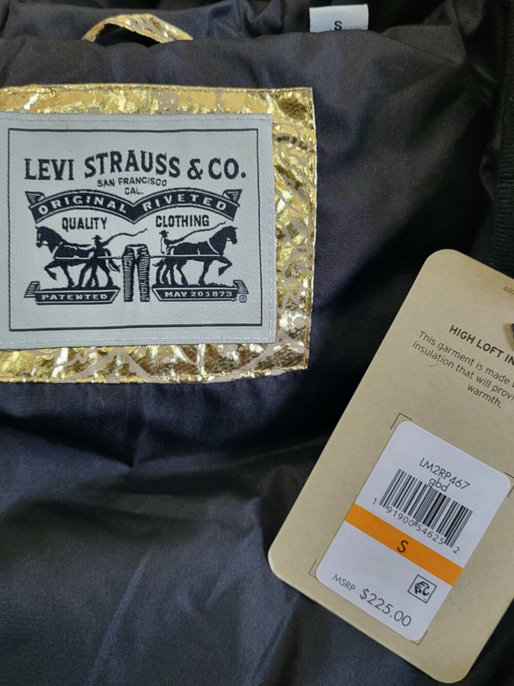 NWT~$225~LEVIS~SZ S~MENS GOLD METALLIC PUFFER BOMBER JACKET HOODED COAT POCKETS - Picture 15 of 16